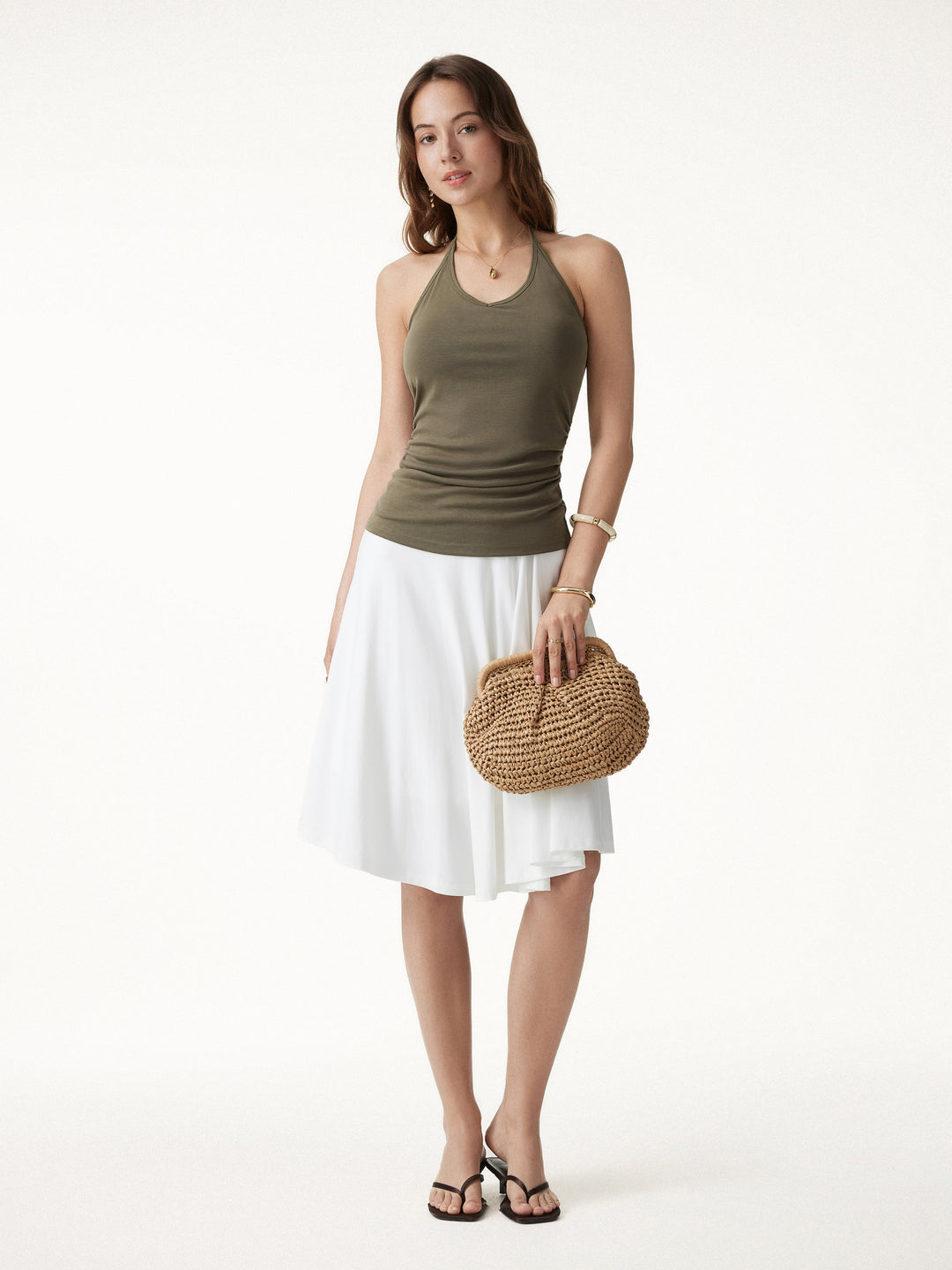 Modal Halter Neck Open Back Ruched Bra Top