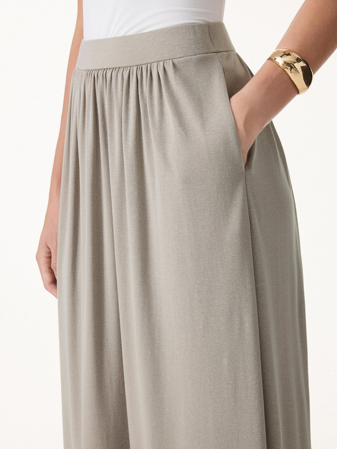 2Pcs Set Spaghetti Bra Top with Side Slit & A-Line Maxi Skirt with Pockets