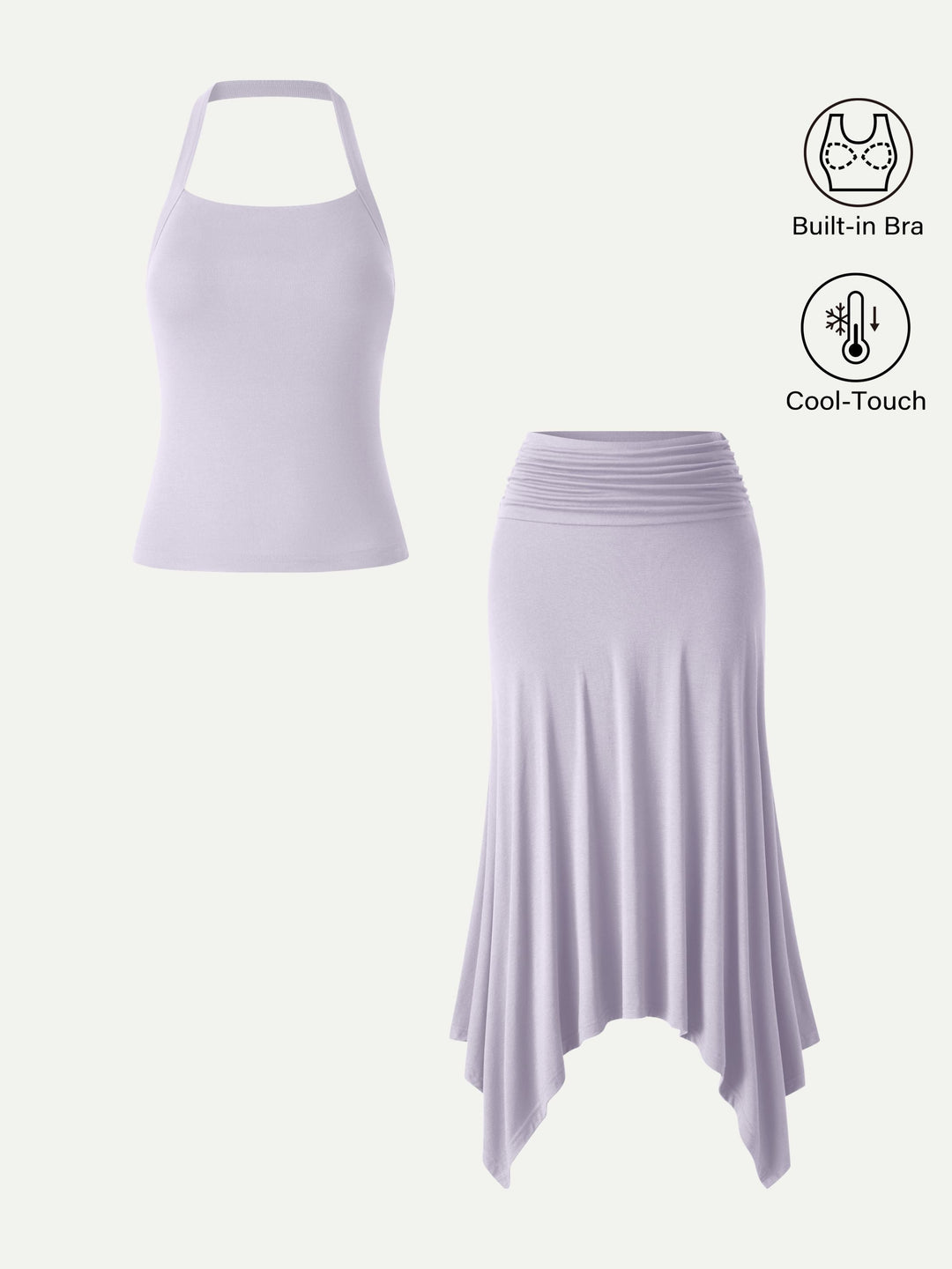 2Pcs Set Sleek Halter Bra Top & Handkerchief Hem Ankled Skirt