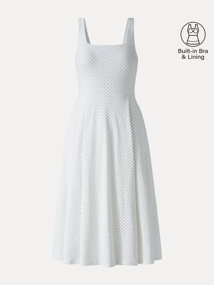 Stretch Cotton Polka Dot Square Neck Midi Bra Dress with Pockets Limited Edition