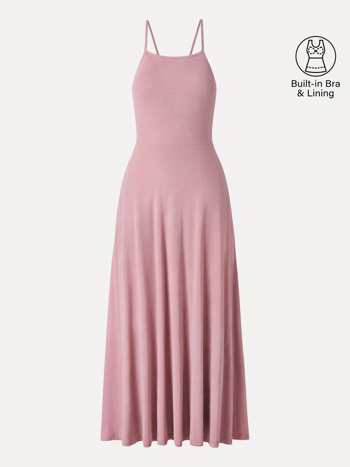 Soft Linen Knit Spaghetti Midi Bra Dress