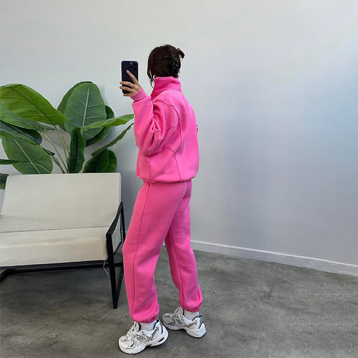Women's Tracksuit Set - Zip Cardigan & Drawstring Trousers with Pockets