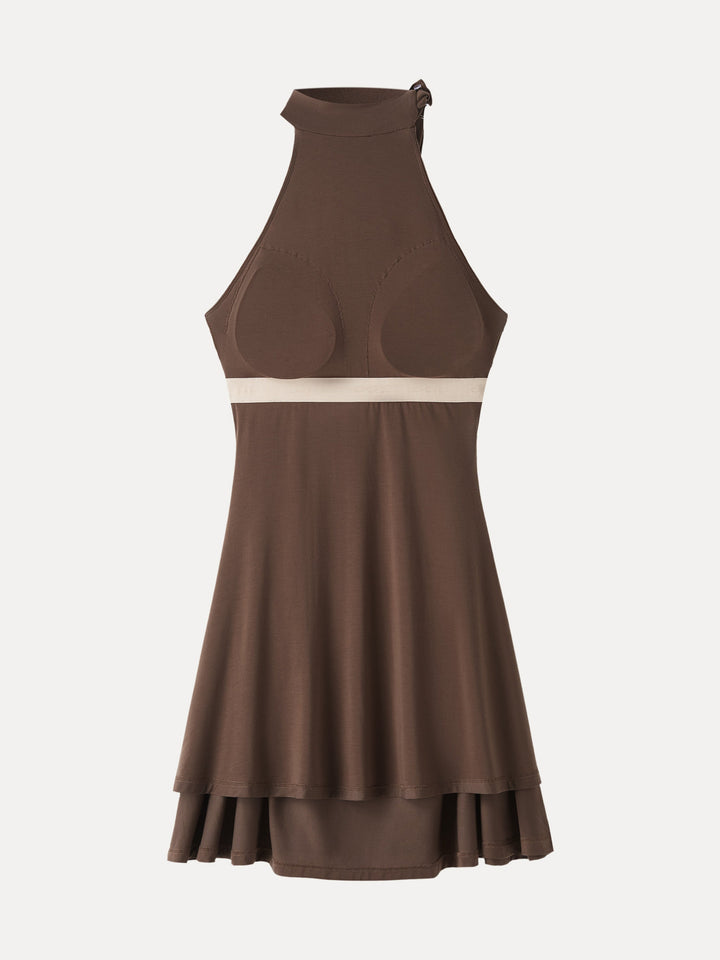 Milky Matte Mockneck Bow Tie Ruched Mini Bra Dress