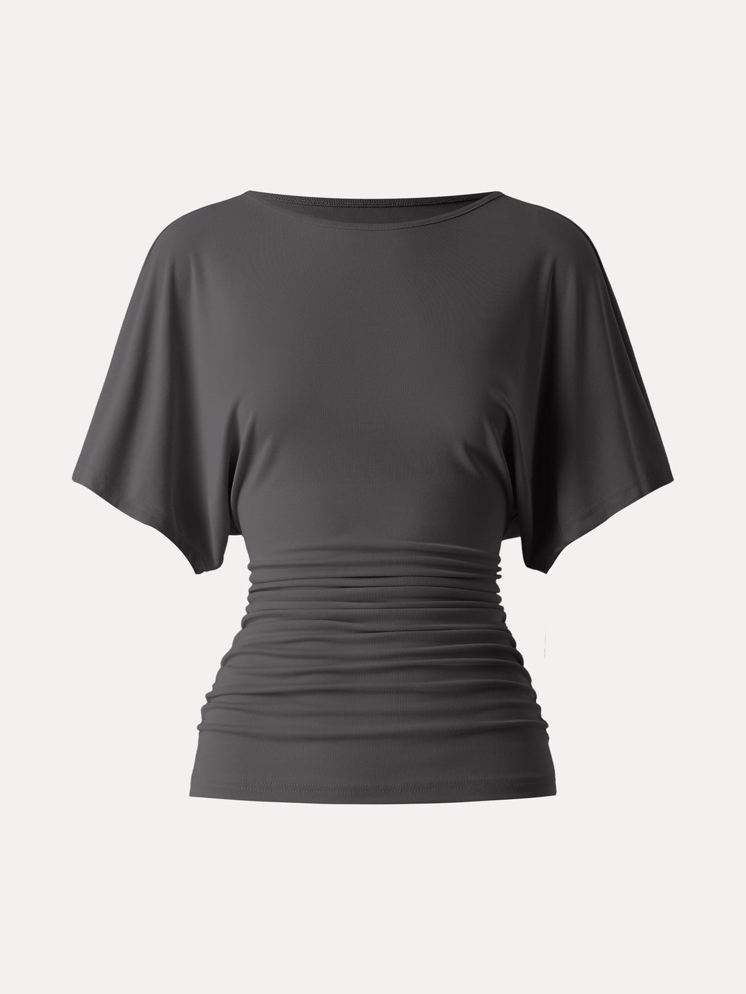 Effortless Boatneck Batwing Sleeve Side Ruched Top