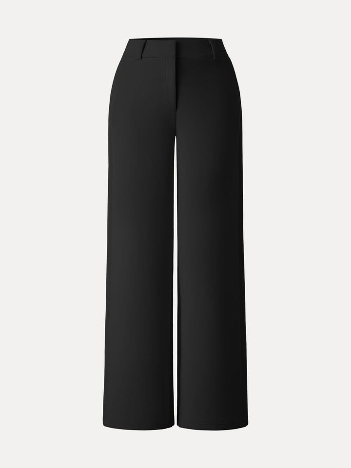Stretchy Mid Rise Fly-Front Wide Leg Trouser