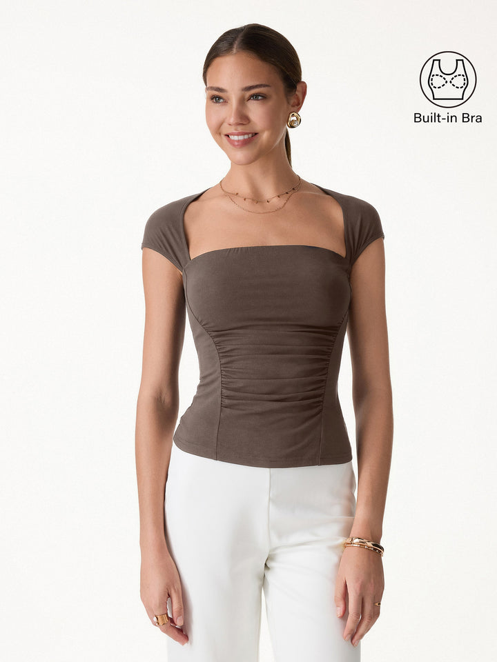 SkinKiss Square Neck Cutout Back Ruched Bra Top