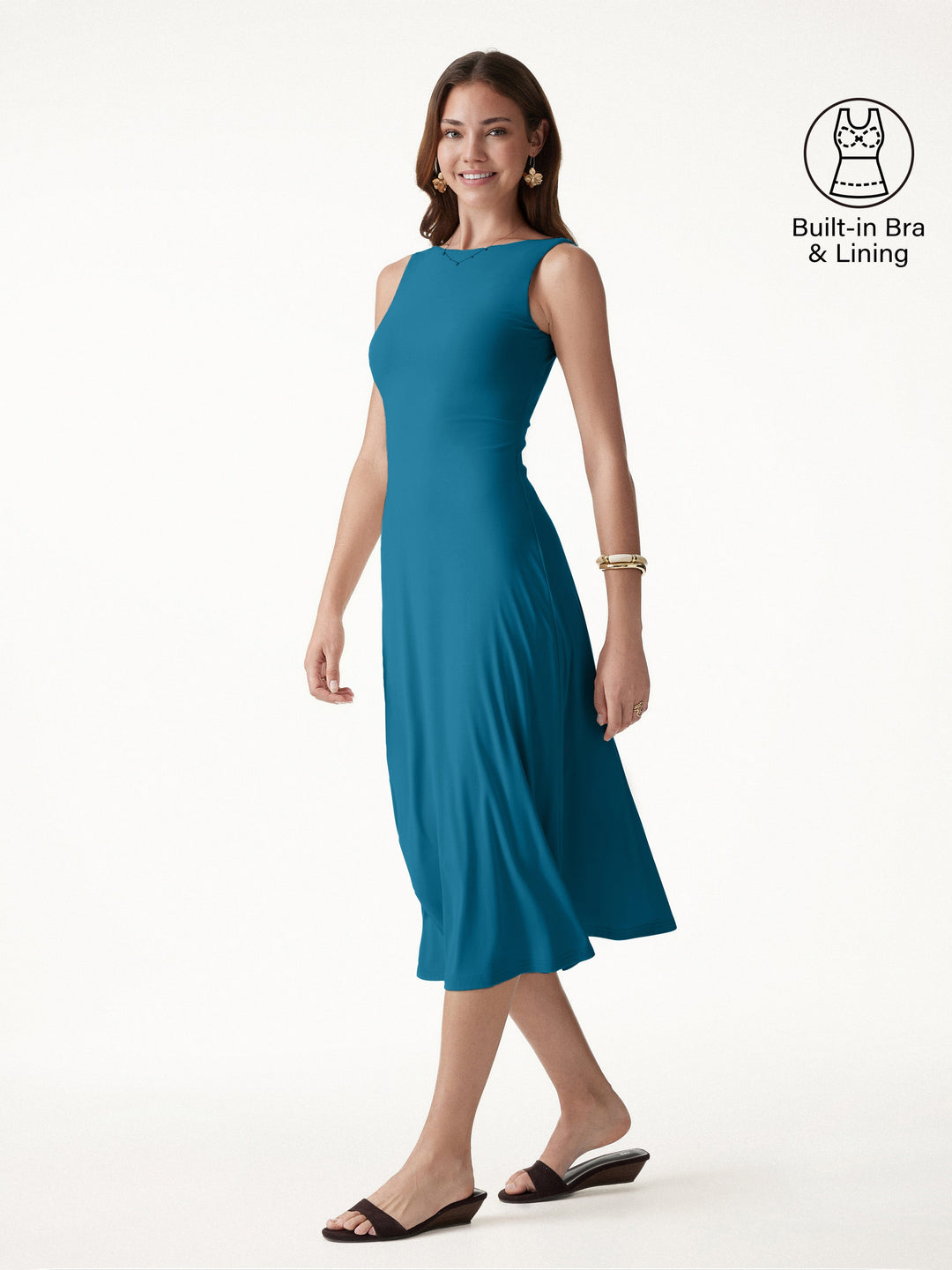 SkinKiss Boatneck Open-Back Flowy Midi Bra Dress