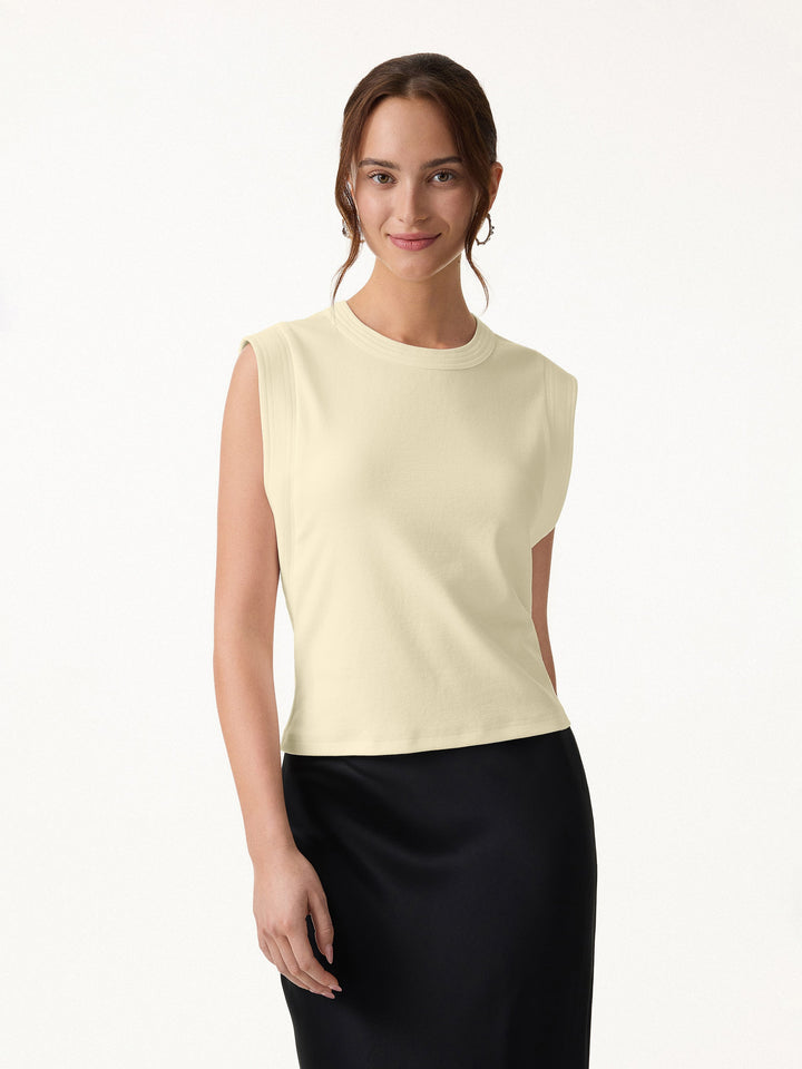 Soft Cotton Lyocell Cropped Wide Shoulder Tank