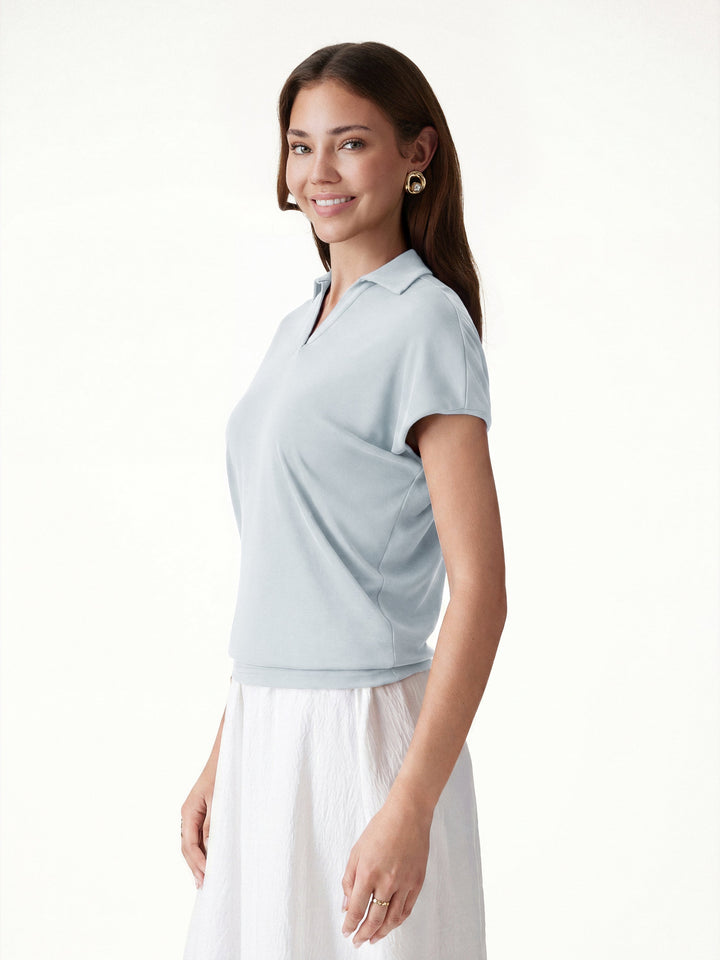 Sandwashed Modal Polo Neck Cap Sleeve Top