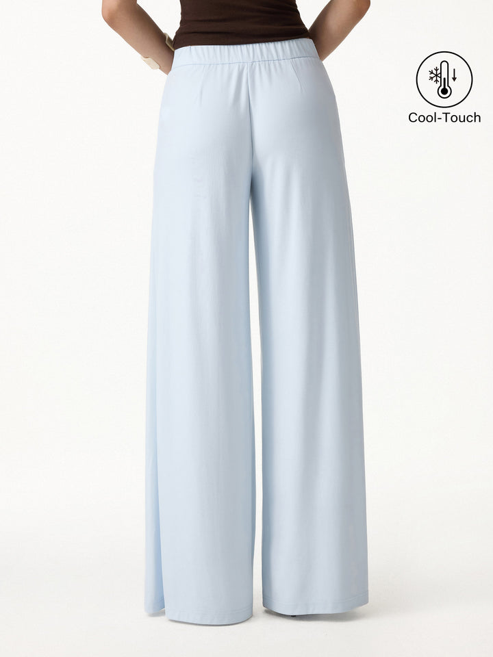 2Pcs Set Round Neck Ruched Tee & Mid Rise Wide Leg Pants