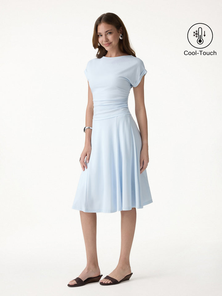 2Pcs Set Round Neck Tee & Midi Skirt with Pockets