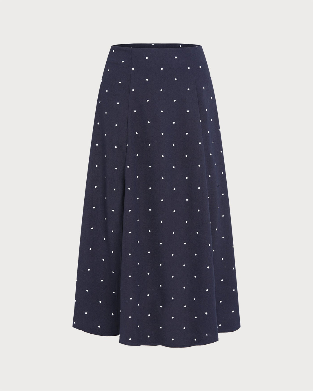 Navy Polka Dot Slit Midi Skirt