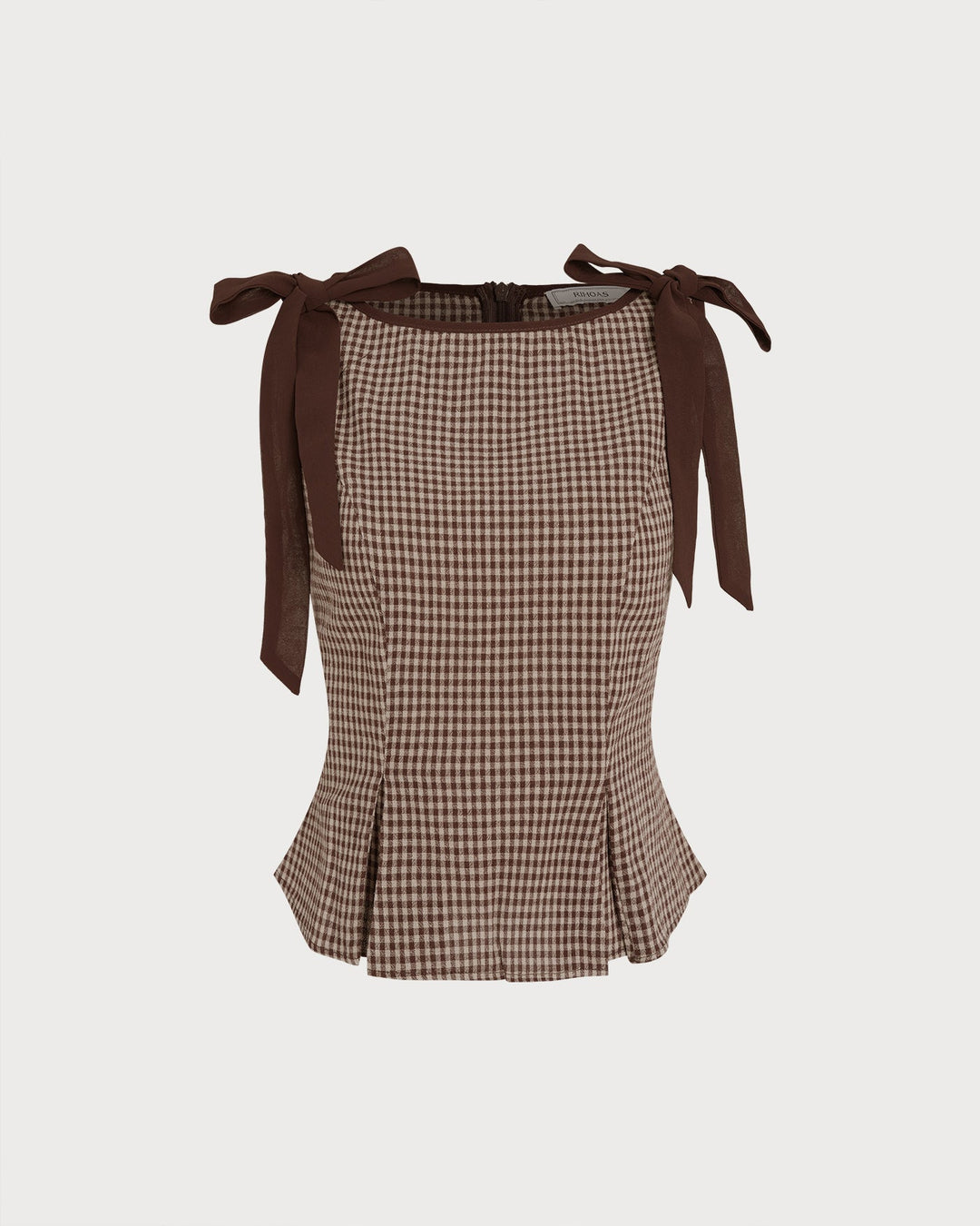 Brown Boat Neck Plaid Tank Top