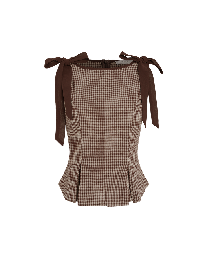 Brown Boat Neck Plaid Tank Top