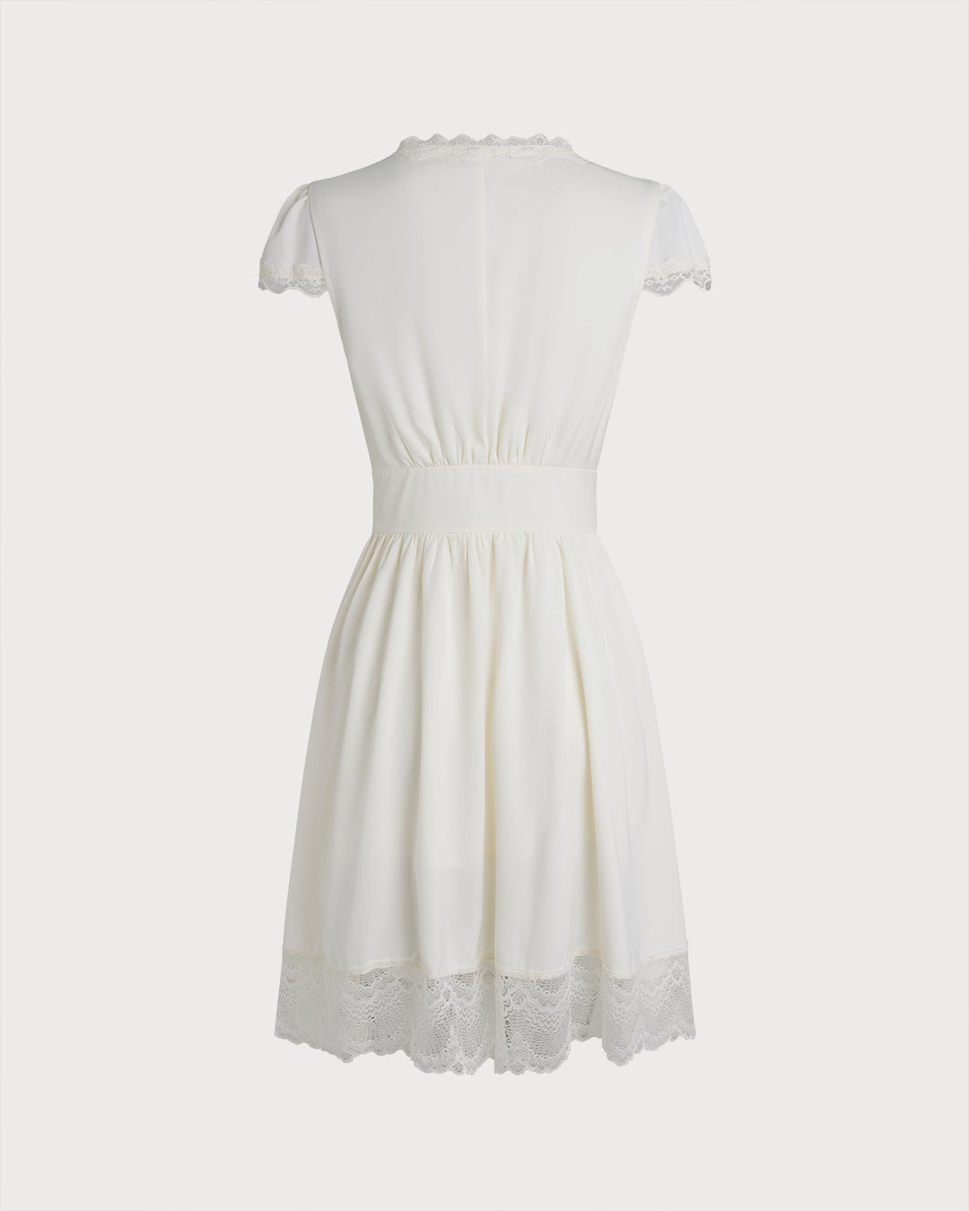 Apricot V Neck Lace Splicing Mini Dress