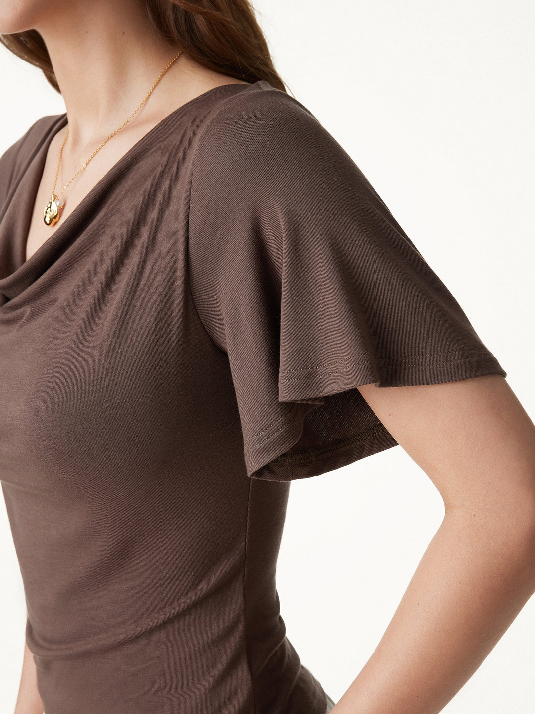 CoolTouch Cowl Neck Flutter Sleeve Bra Top