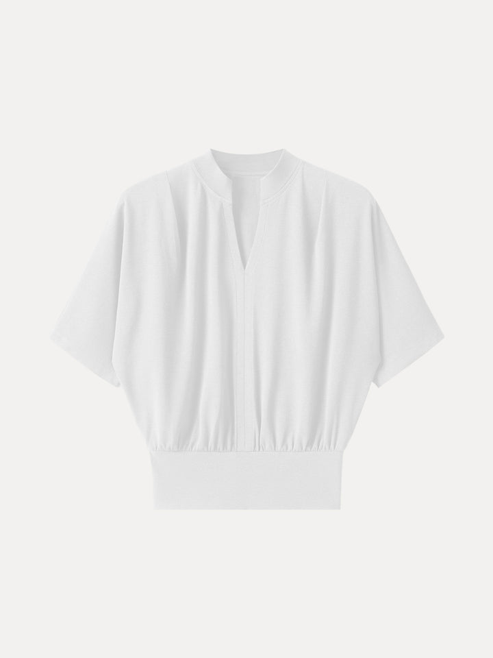 Stand Collar V-Neck Short Sleeve Top