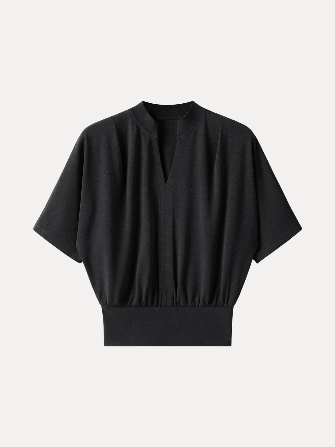 Stand Collar V-Neck Short Sleeve Top