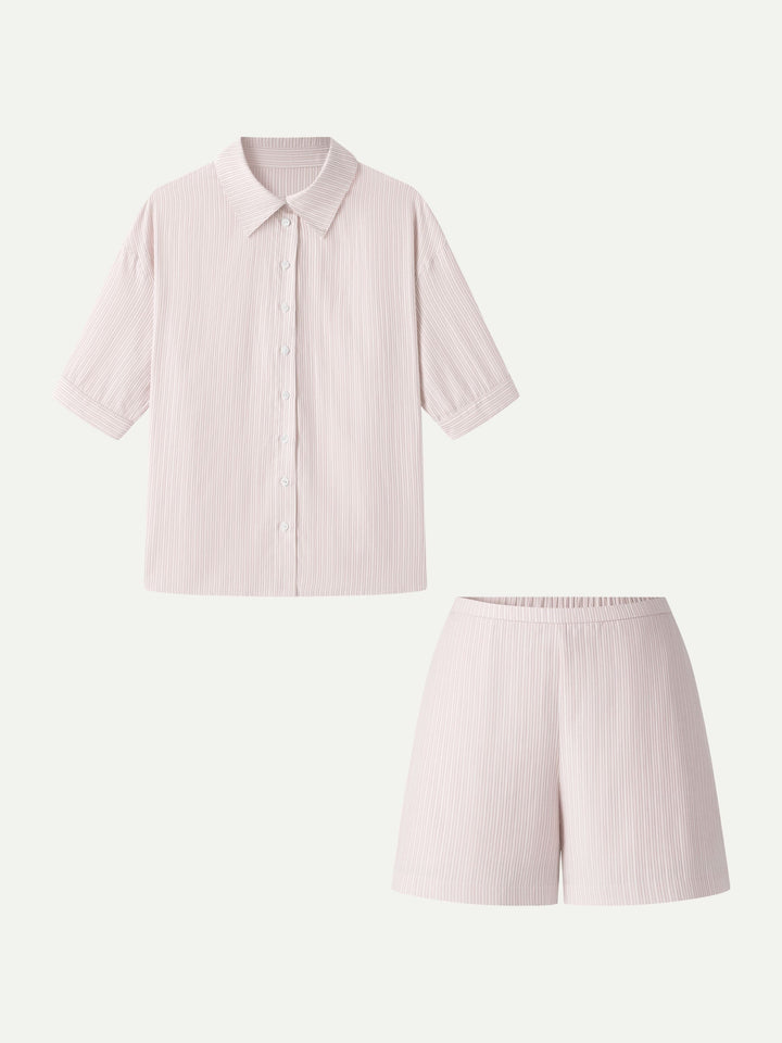 2Pcs Set Collared Sleeve Shirt & A-Line Shorts with Pockets
