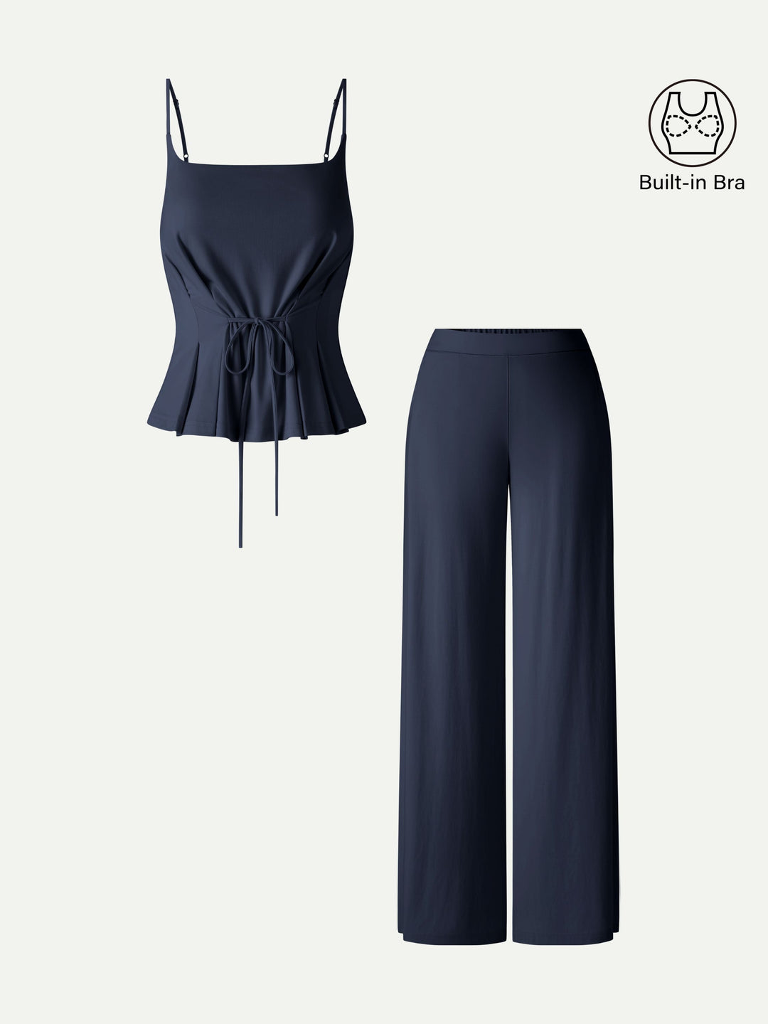 2Pcs Set Spaghetti Bra Top & Wide Leg Pants with Pockets