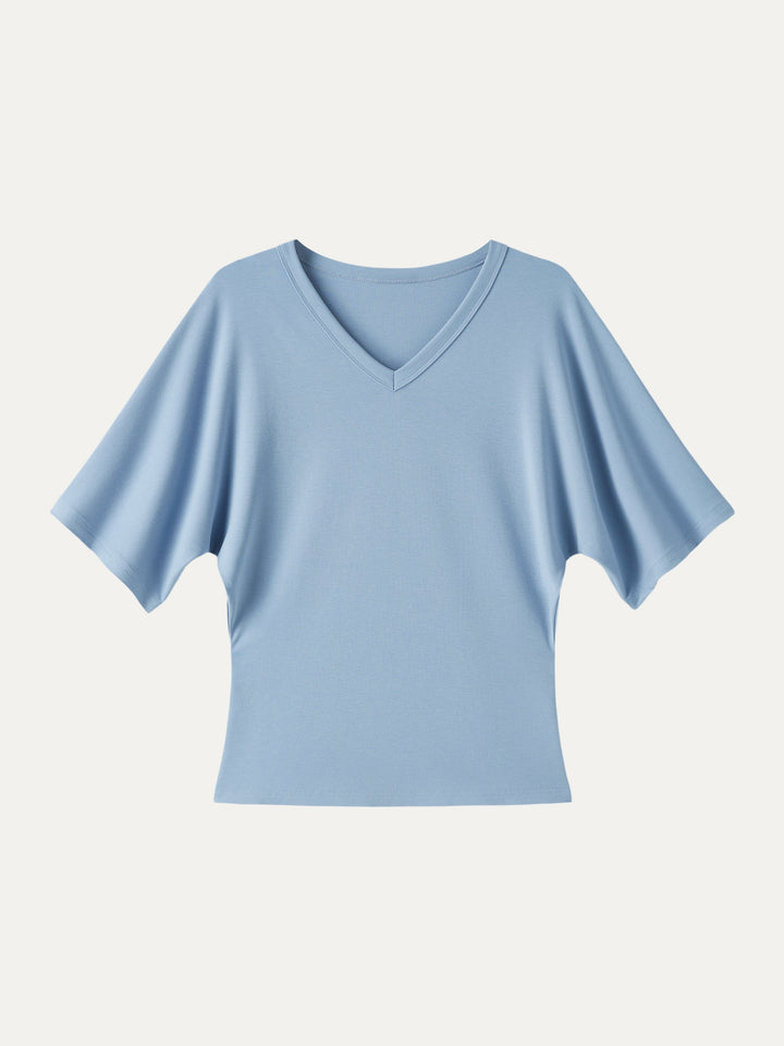 Viscose Cotton V-Neck Waist-Defining Summer Tee
