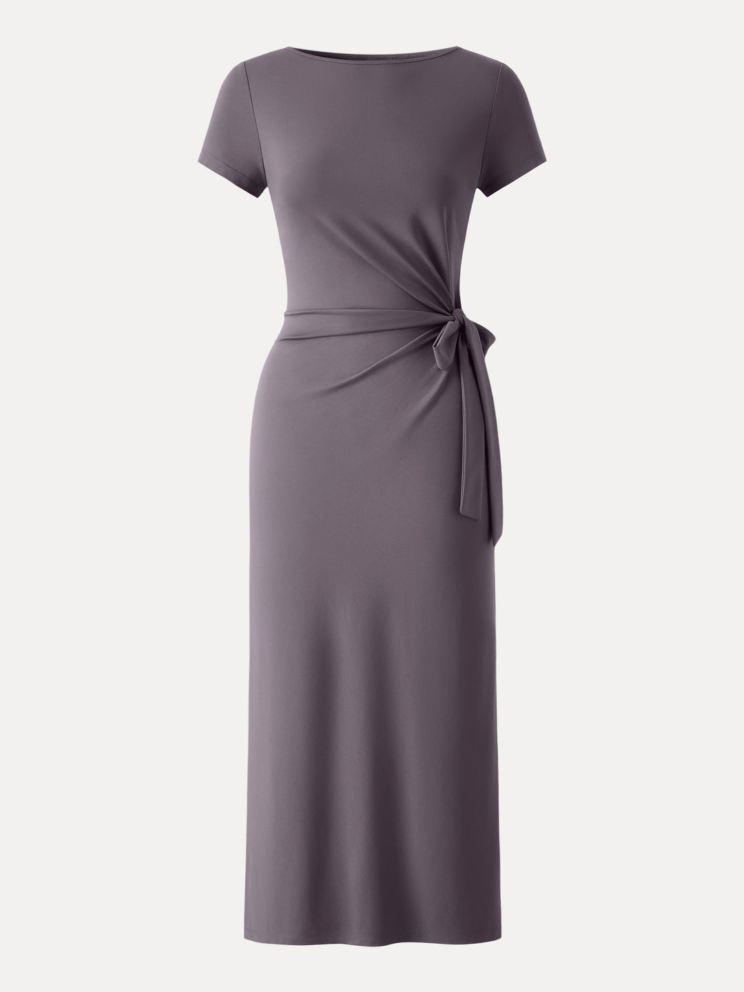 Cooling Wrinkle-Resistant Side Waist Tie Midi Dress with Slit