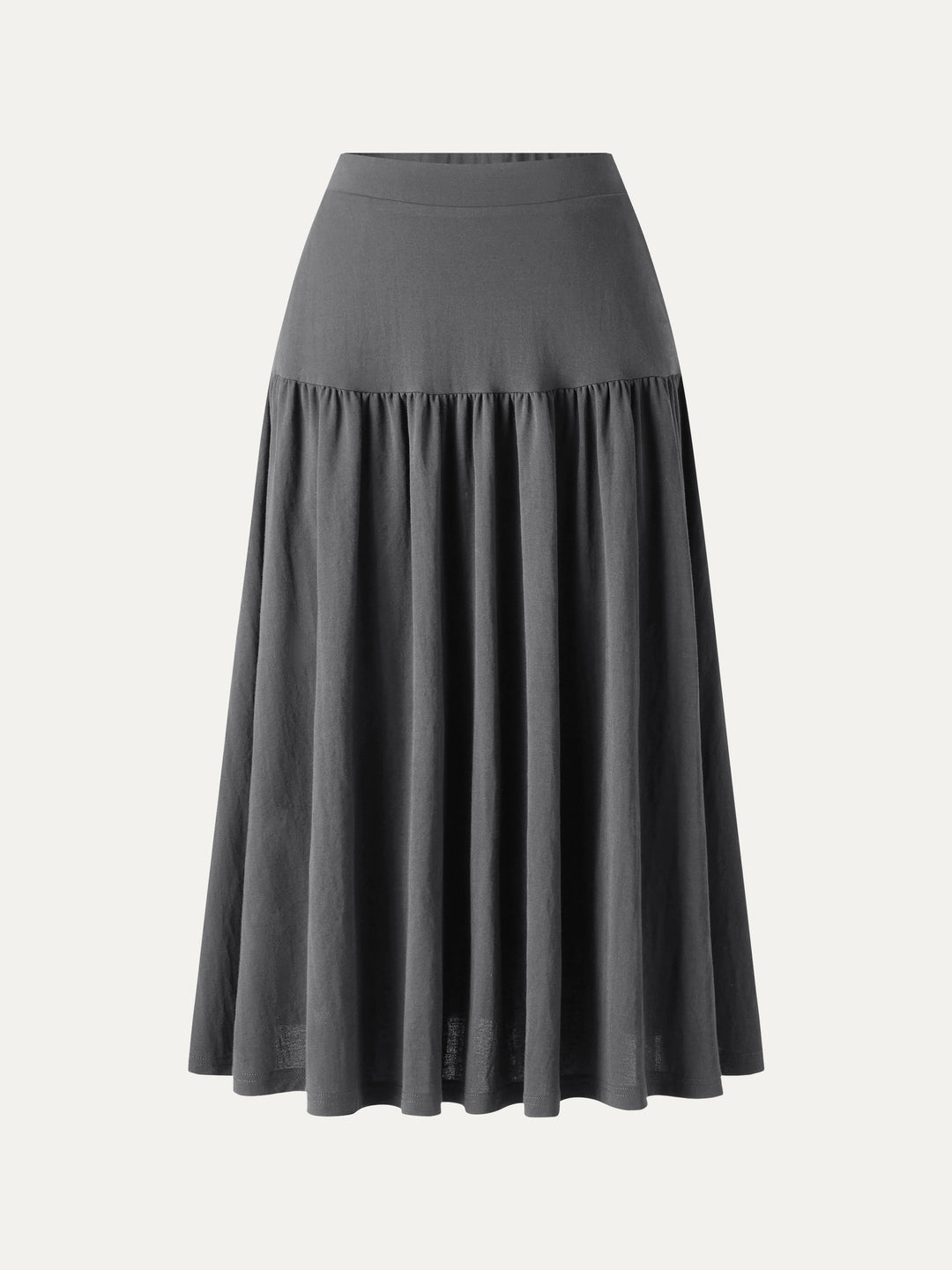 Cotton-Linen Gathered Midi Skirt with Pockets
