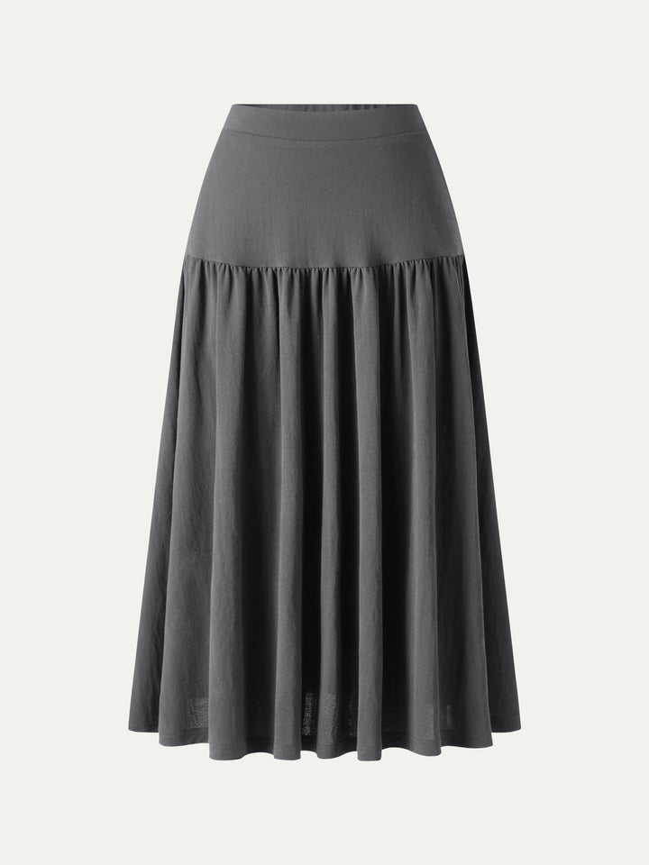 Cotton-Linen Gathered Midi Skirt with Pockets