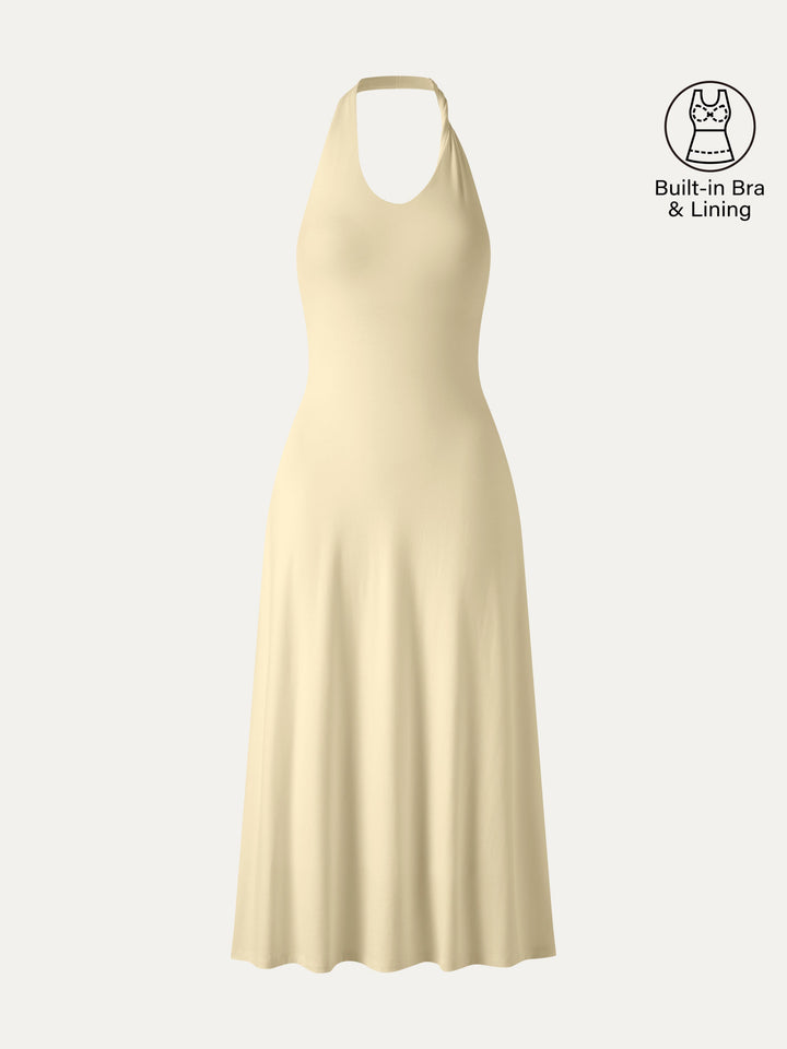 Ponte Halter Neck Open Back Bra Dress