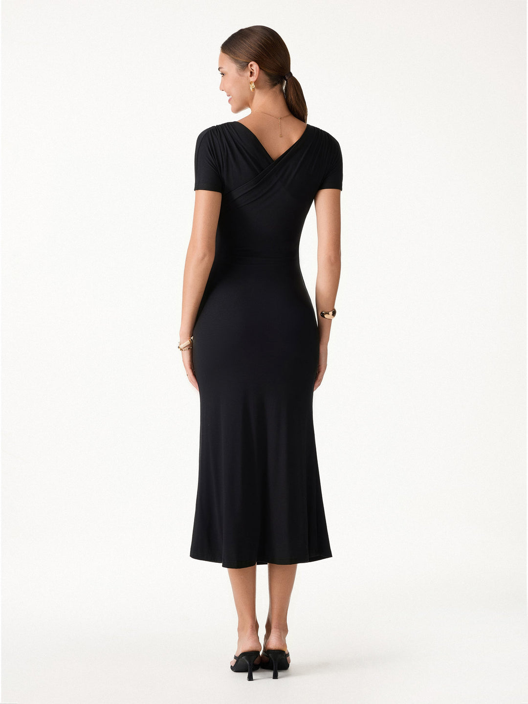 Surplice Short Sleeve Midi Dress