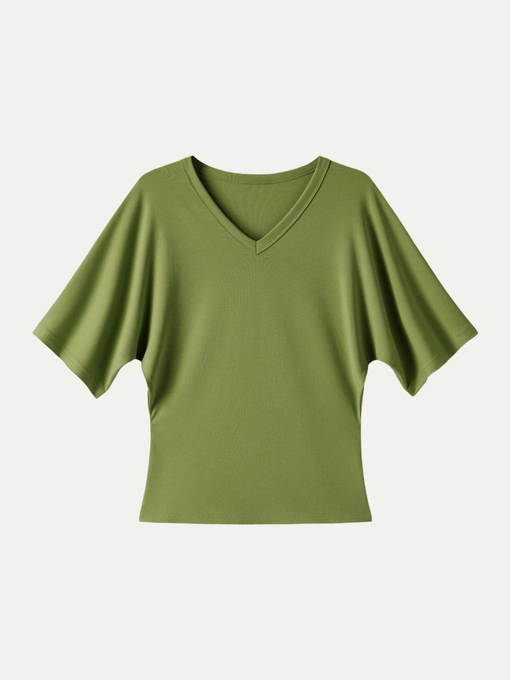 Viscose Cotton V-Neck Waist-Defining Summer Tee