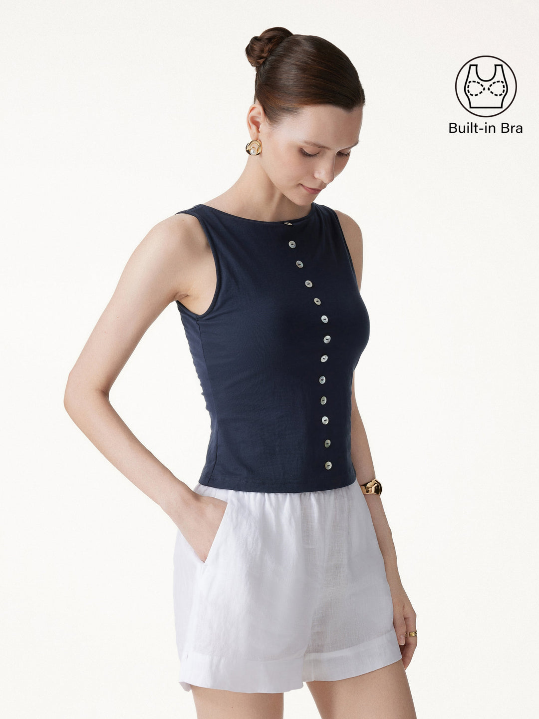 Cotton-Linen Boatneck Cropped Bra Top