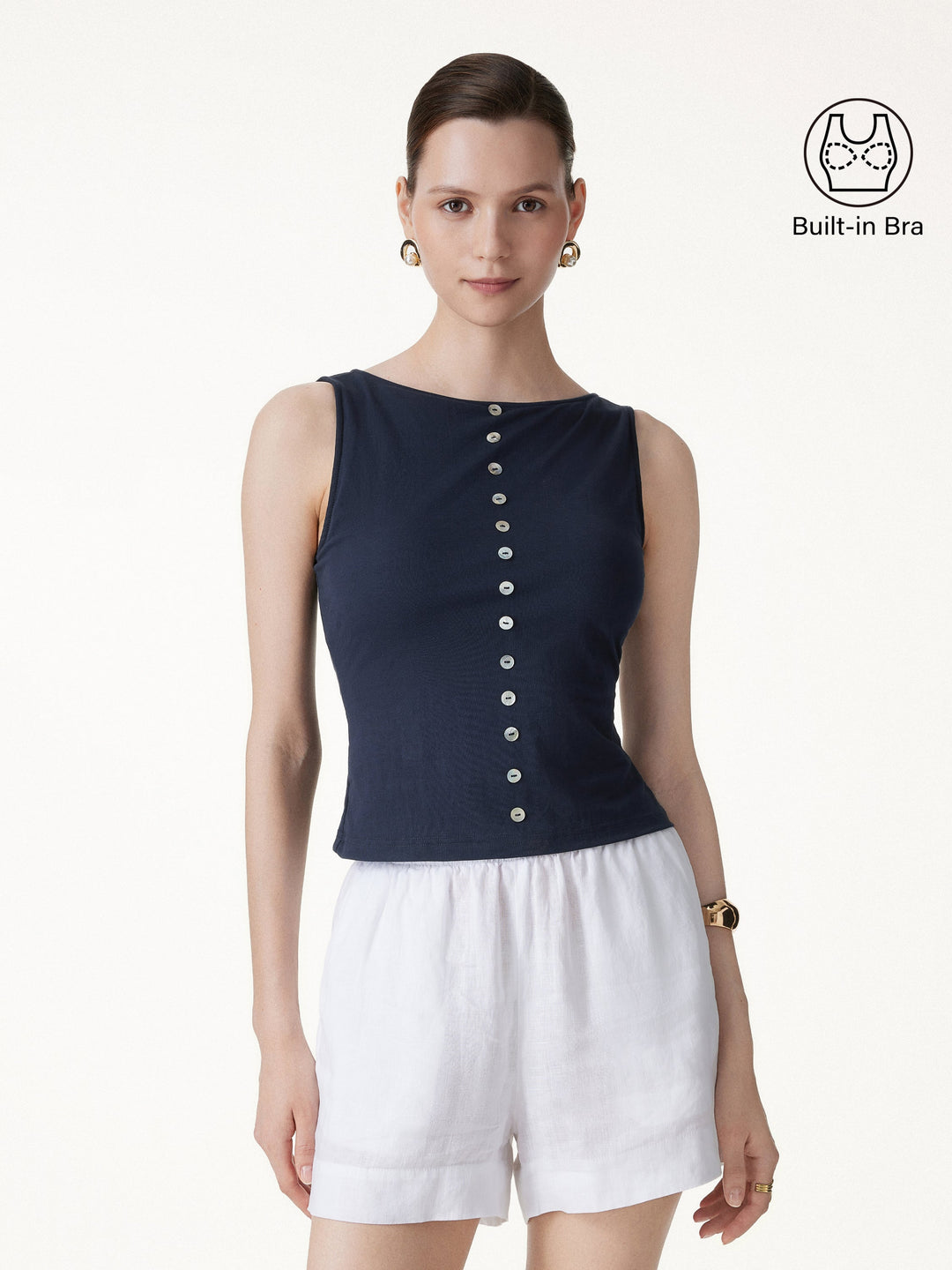 Cotton-Linen Boatneck Cropped Bra Top