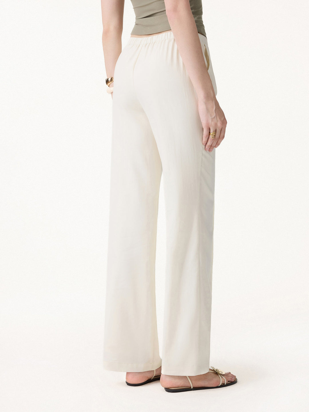 2Pcs Set Boatneck Waist-Defined Top & Pintuck Wide Leg Pant