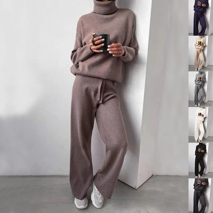 Women's 2-Piece Casual Suit - Turtleneck Sweater & Drawstring Pants
