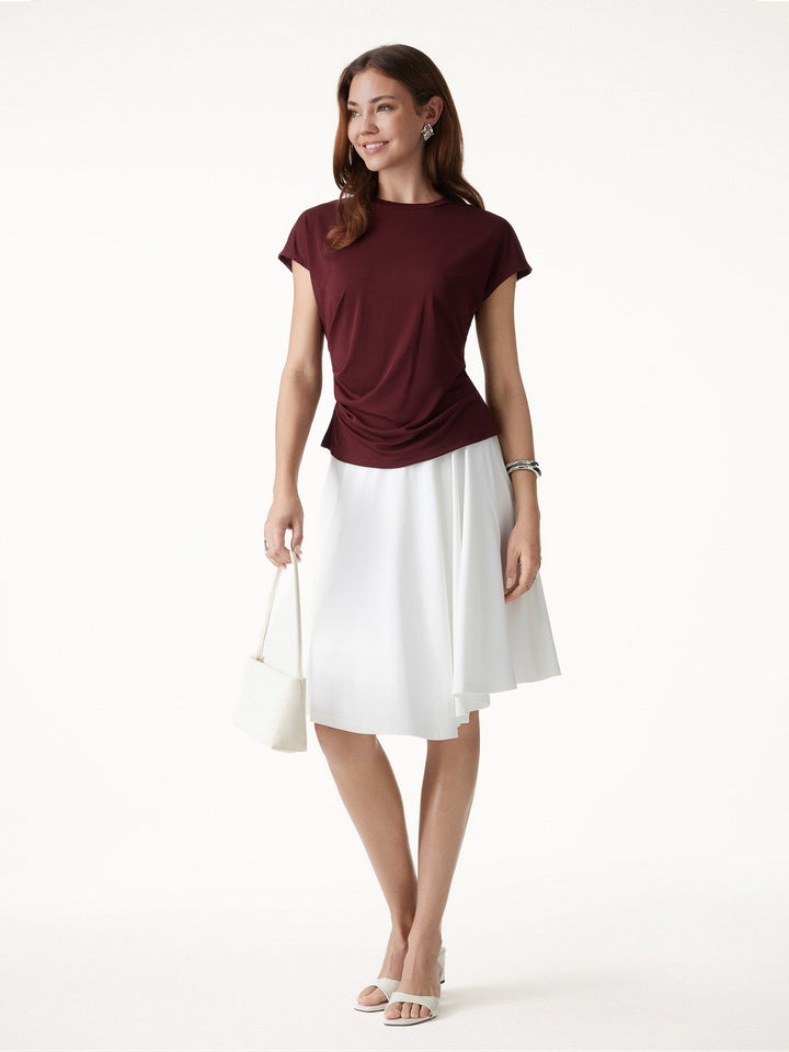 Relaxed Round Neck Tucked Cap Sleeve Tee
