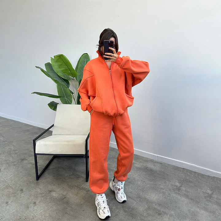Women's Tracksuit Set - Zip Cardigan & Drawstring Trousers with Pockets