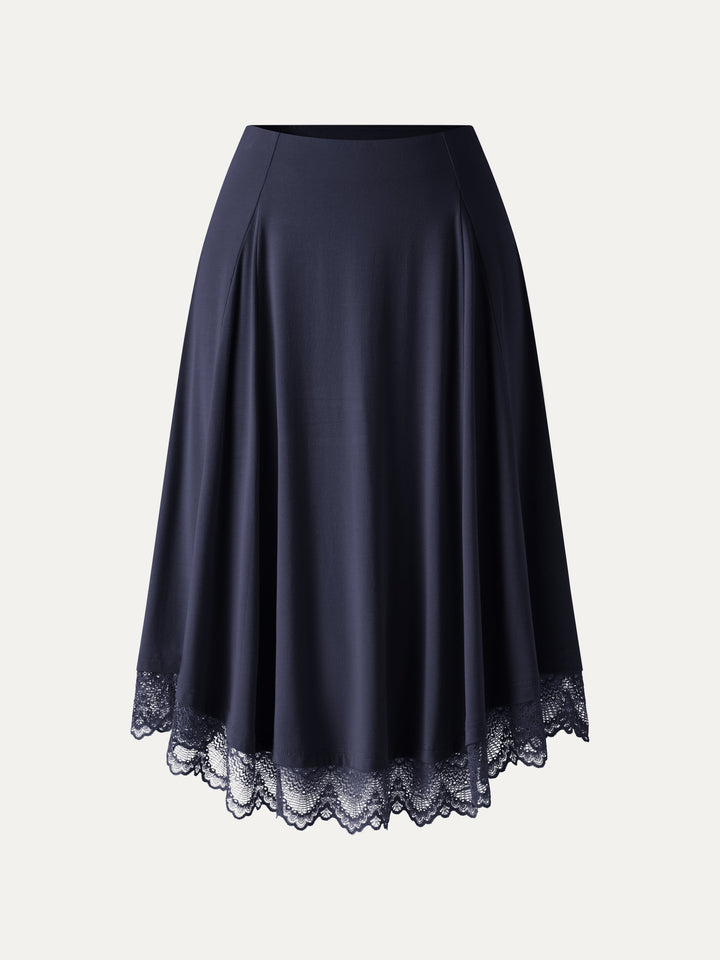Lace Trim Midi Circle Flare Skirt