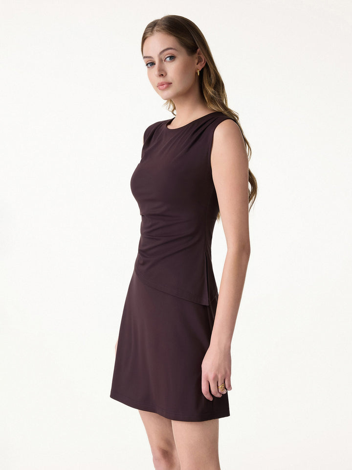 Effortless Wide Shoulder Tucked Asymmetrical Hem Sleeveless Top