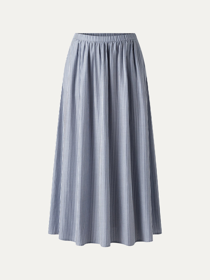 Striped Poplin High Rise Umbrella Midi Skirt with Pockets