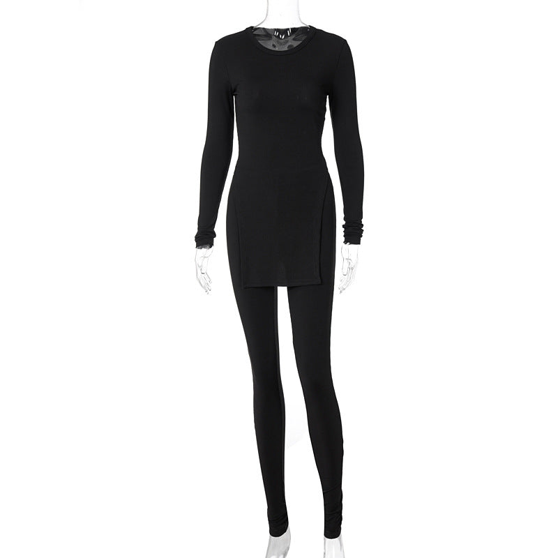 Women's Ribbed 2-Piece Suit - Textured Top & Trousers Set