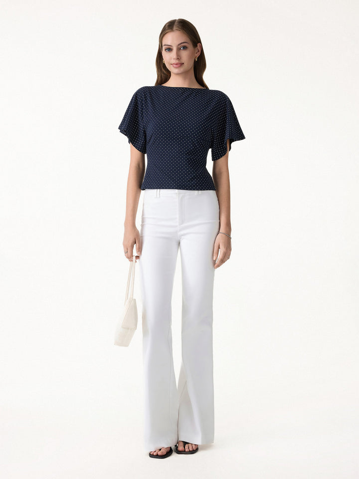 Soft Stretch Cotton Boatneck Flutter Sleeves Polka Dot Top Limited Edition