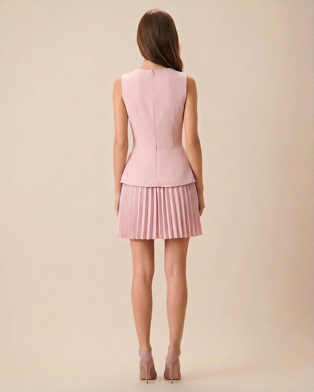 Pink Round Neck Skater Mini Dress
