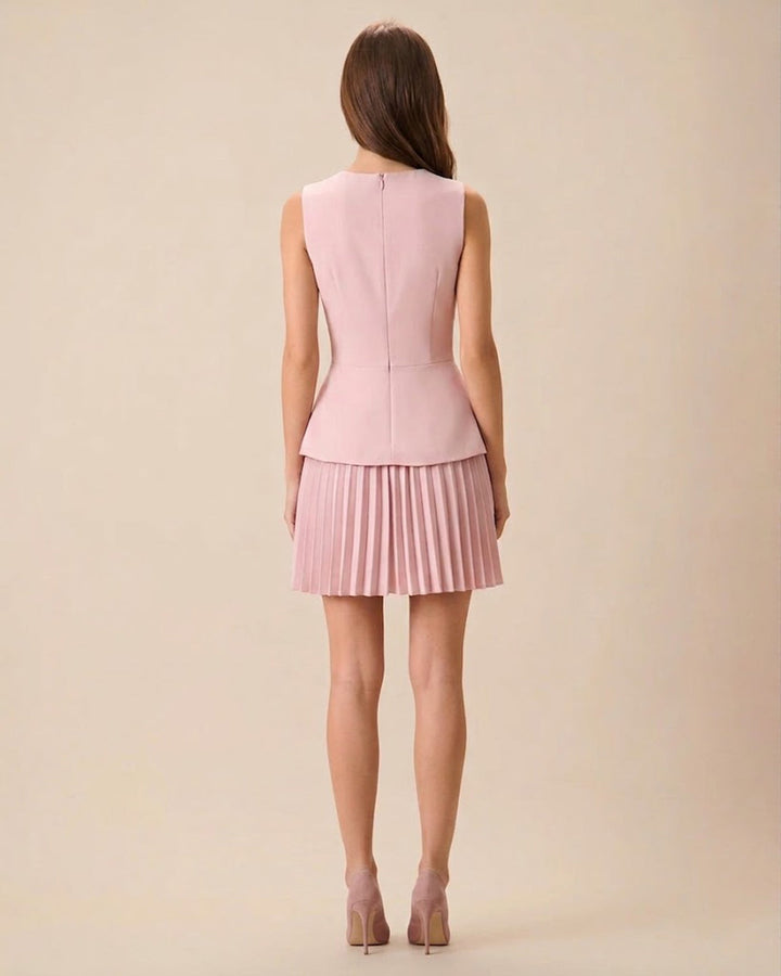 Pink Round Neck Skater Mini Dress