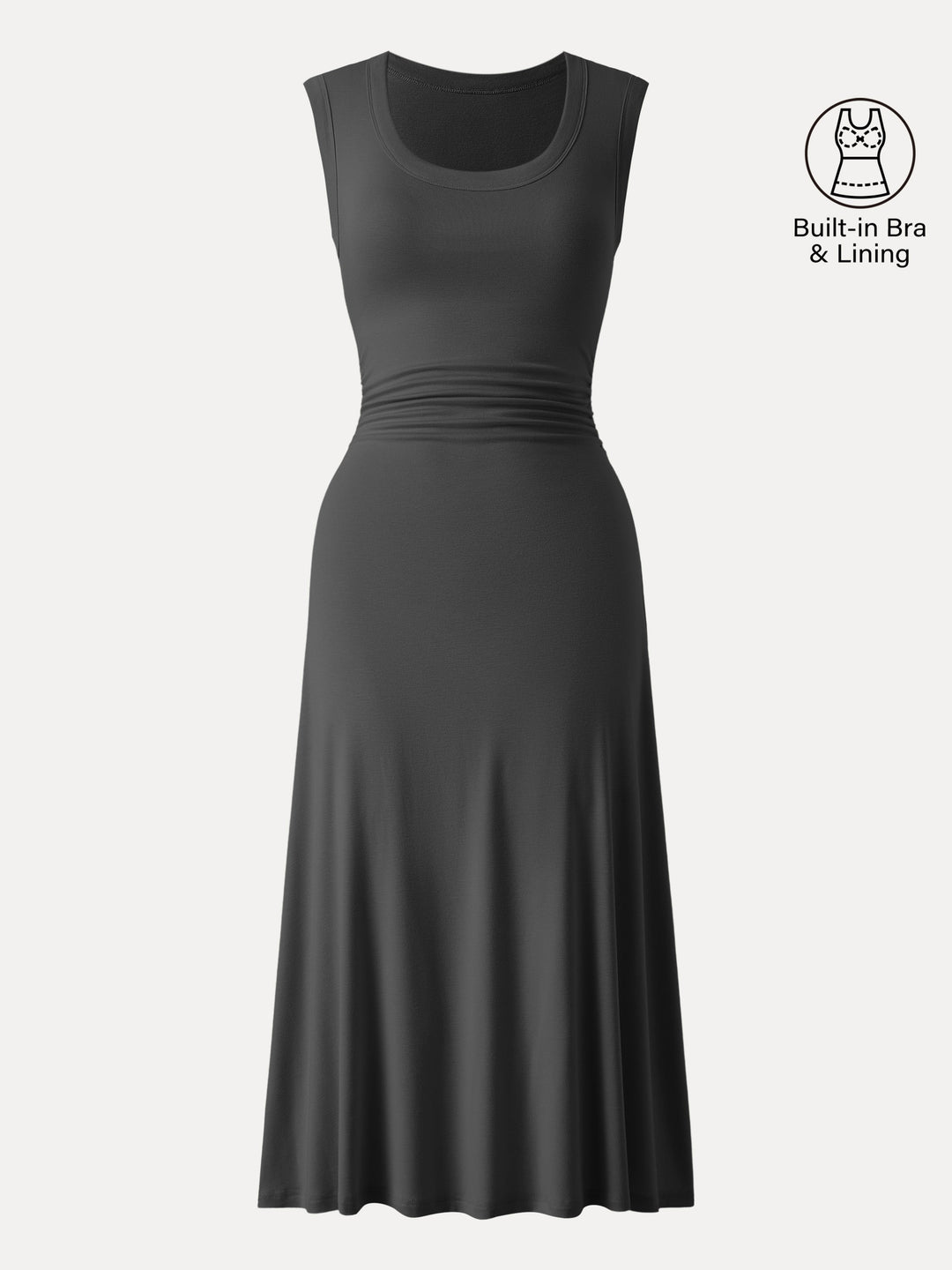 Scoop Neck Side Ruched New Airy Bra Midi Dress