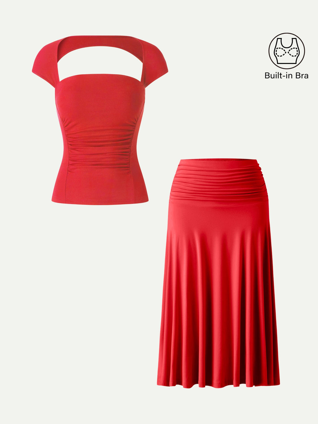 2Pcs Set Square Neck Cutout Back Bra Top & A-line Midi Skirt