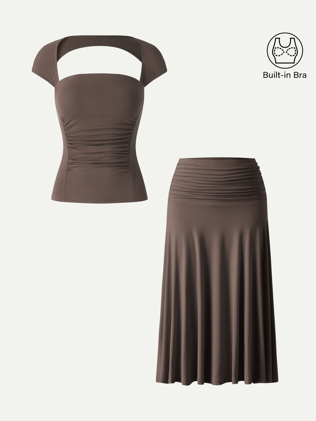 2Pcs Set Square Neck Cutout Back Bra Top & A-line Midi Skirt