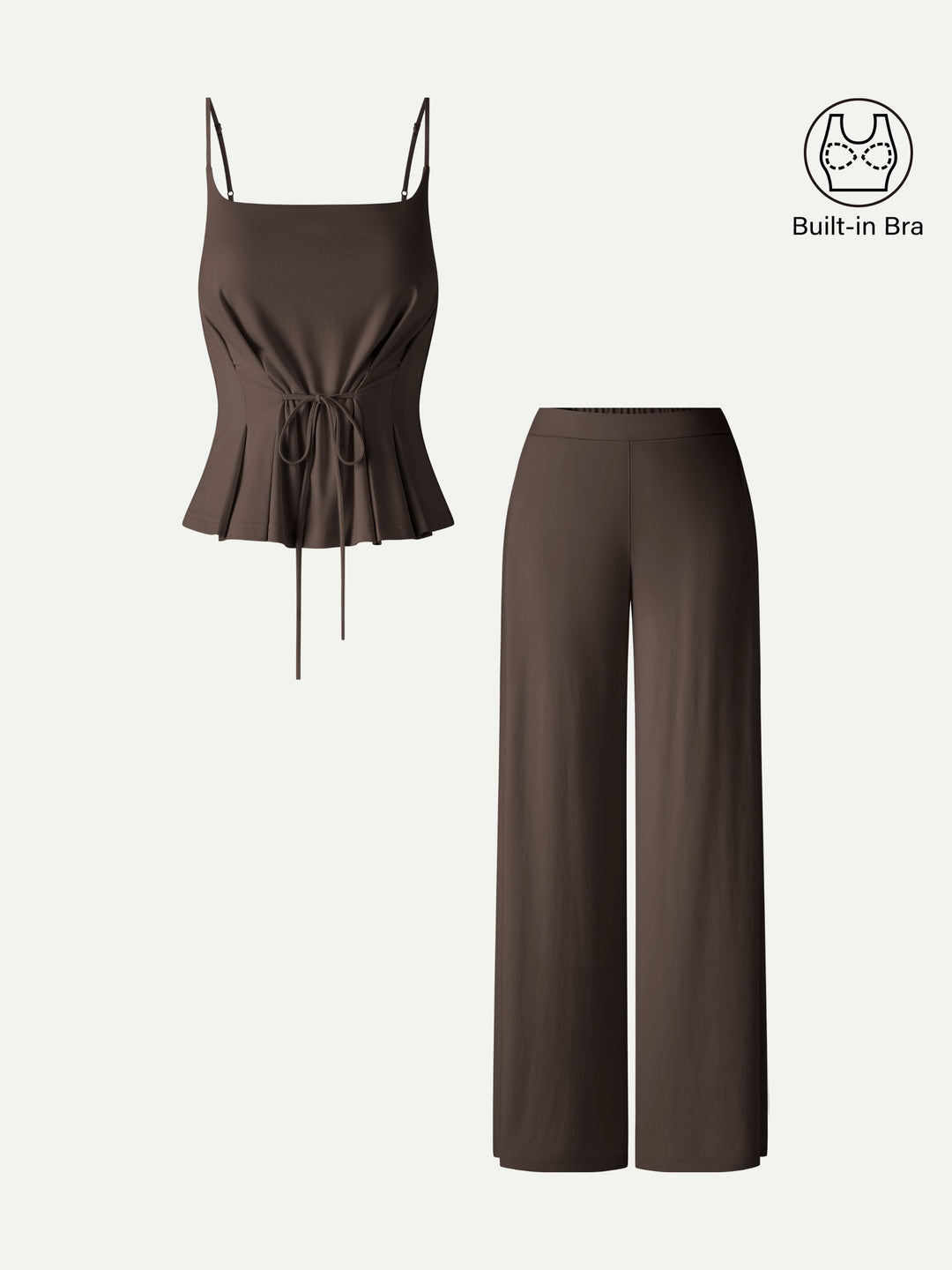 2Pcs Set Spaghetti Bra Top & Wide Leg Pants with Pockets