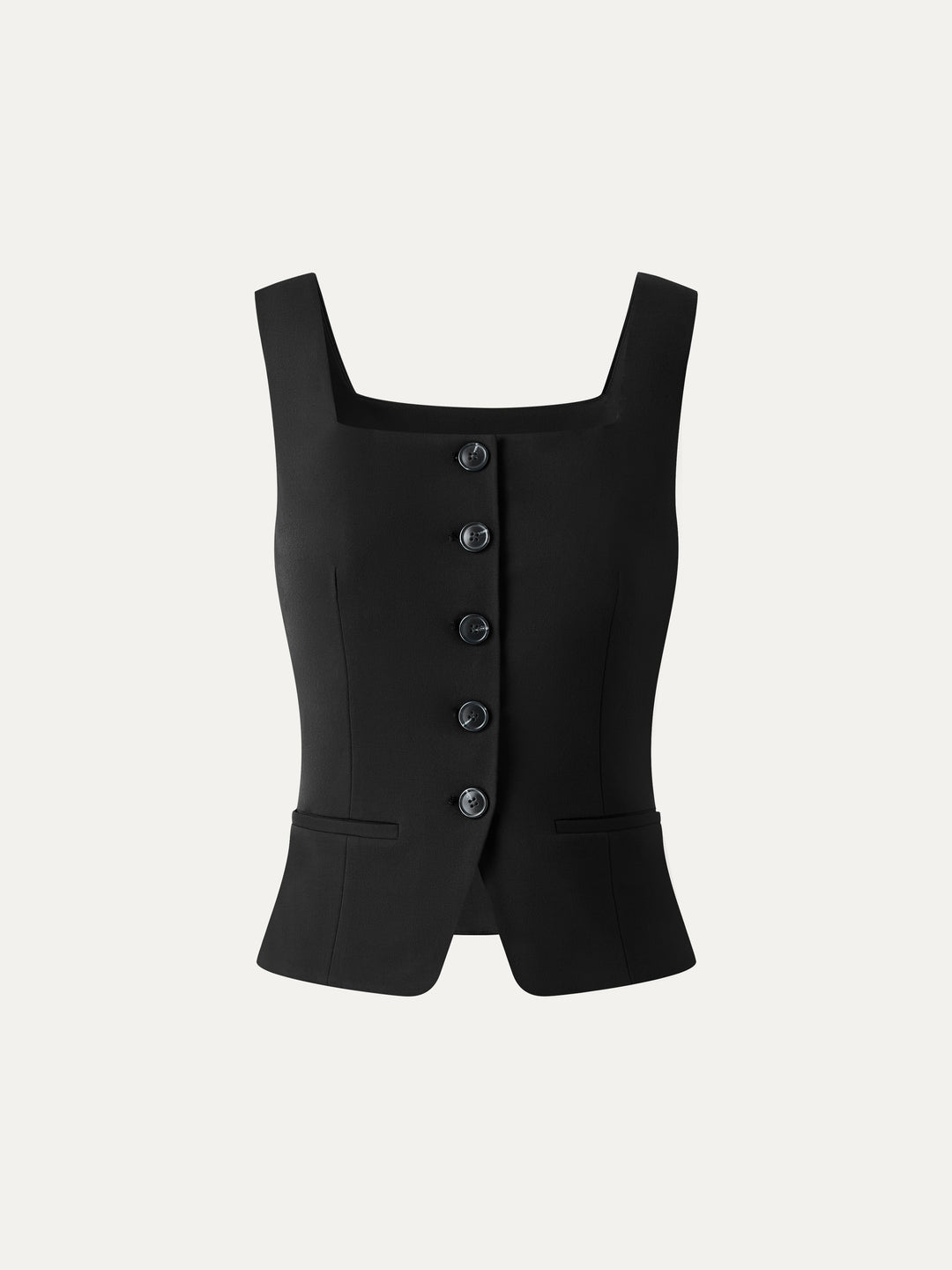 Stretch Ponte Square Neck Cropped Waistcoat with Pockets