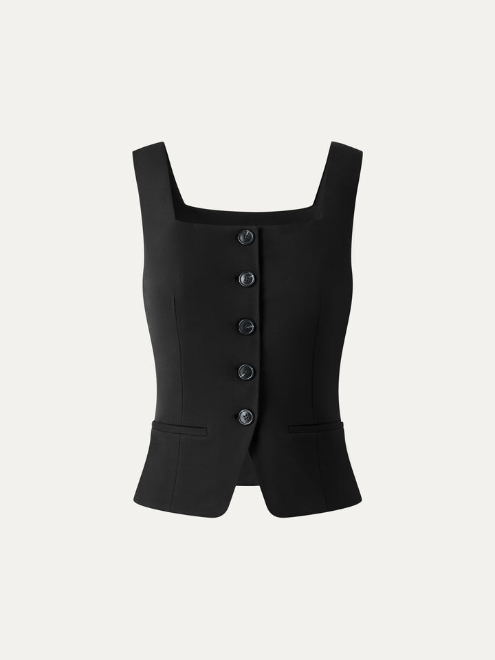 Stretch Ponte Square Neck Cropped Waistcoat with Pockets